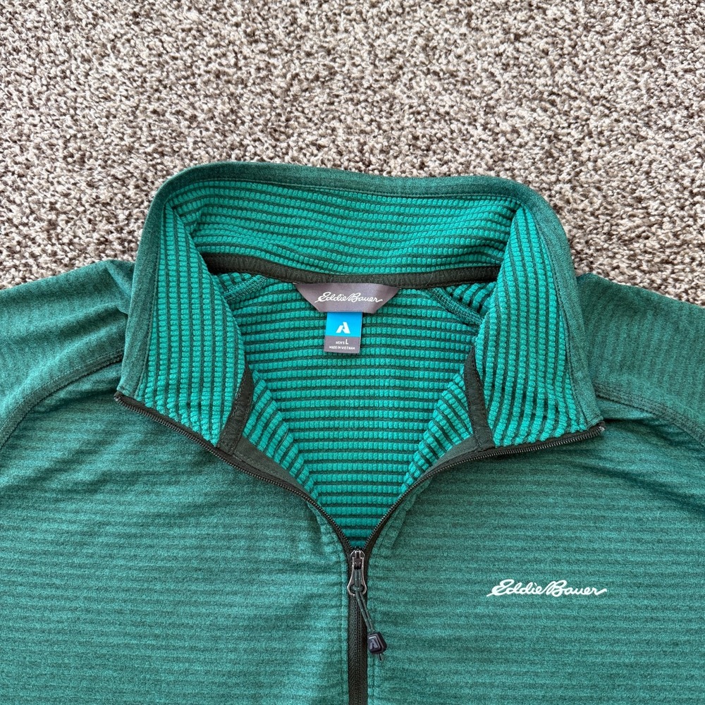 Eddie Bauer First Ascent 1/4 Zip Pullover Grid Fleece Green Mens Large Hike